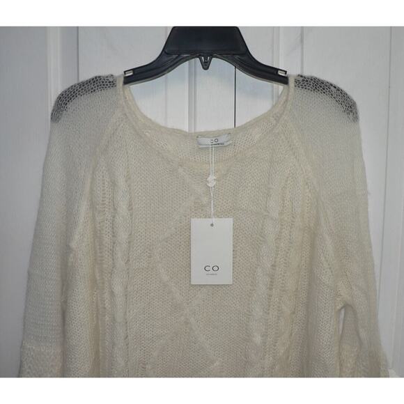 CO Women's Loose Weave Cable Knit Mohair Alpaca Oversized Sweater Ivory MD $695 - Picture 3 of 6